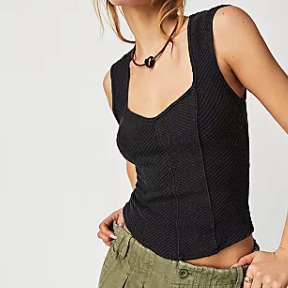We The Free Black Ribbed Square-Neck Tank